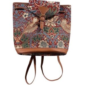 Tapestry Backpack Floral Boho Birds Vegan Leather Trim Signare Medium Bag